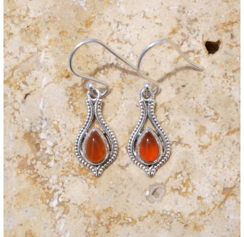 Petites boucles d'oreilles fines argent pierre Cornaline
