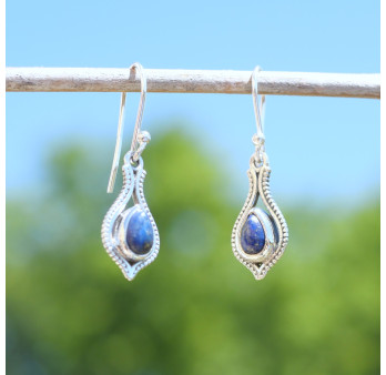 Petites boucles d'oreilles fines argent pierre Lapis lazuli