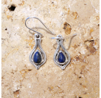 Petites boucles d'oreilles fines argent pierre Lapis lazuli