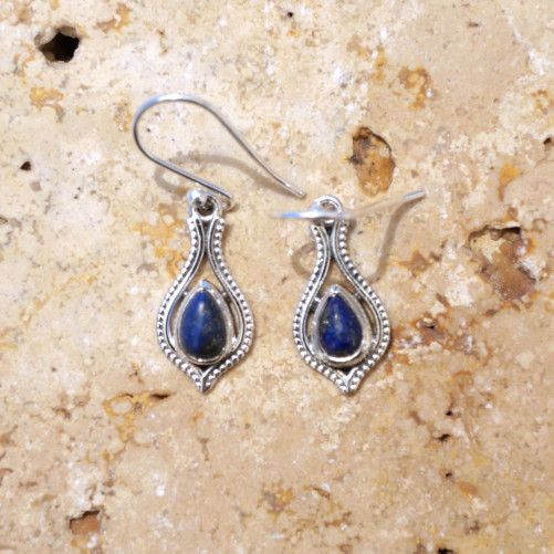 Petites boucles d'oreilles fines argent pierre Lapis lazuli