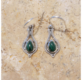 Petites boucles d'oreilles fines argent pierre Malachite