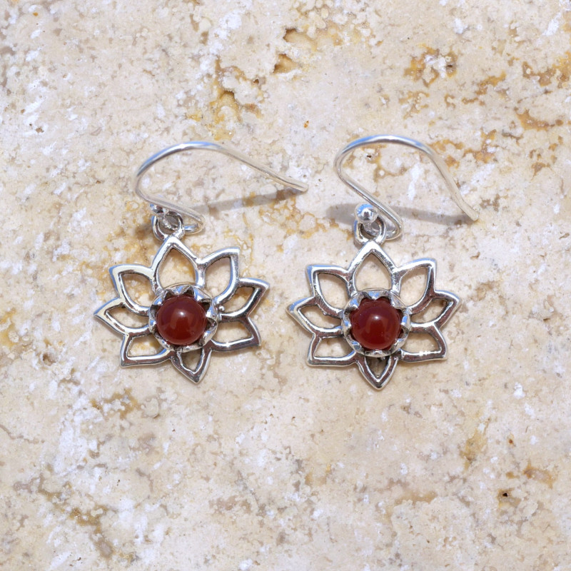 Petites boucles d'oreilles Lotus argent pierre Cornaline Petites boucles d'oreilles Lotus argent pierre Cornaline