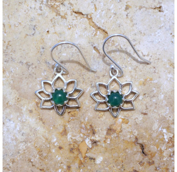 Petites boucles d'oreilles Lotus argent pierre Agate verte