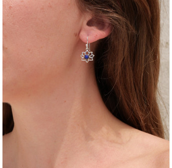 Petites boucles d'oreilles Lotus argent pierre Lapis lazuli