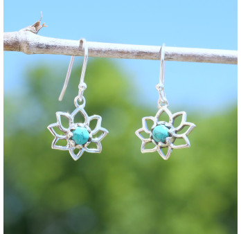 Petites boucles d'oreilles Lotus argent pierre Howlite bleue