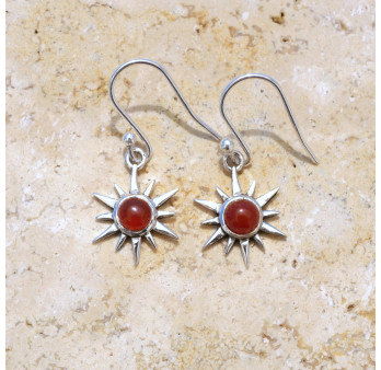 Petites boucles d'oreilles Soleil argent pierre Cornaline