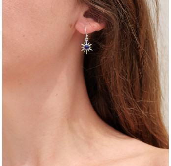 Petites boucles d'oreilles Soleil argent pierre Lapis lazuli
