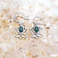 Petites boucles d'oreilles Lotus argent et pierre Malachite