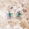 Petites boucles d'oreilles Lotus argent et pierre Agate verte