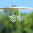 Petites boucles d'oreilles Lotus argent et pierre Agate verte