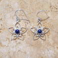 Boucles d'oreilles fleurs ajourées argent et pierre Lapis lazuli