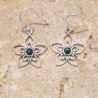 Boucles d'oreilles fleurs ajourées argent et pierre Malachite