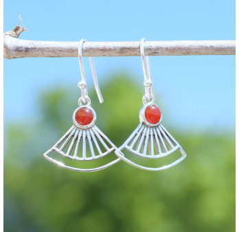 Boucles d'oreilles éventail ajourées argent et pierre Cornaline