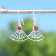 Boucles d'oreilles éventail ajourées argent et pierre Cornaline