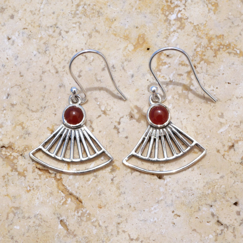 Boucles d'oreilles éventail ajourées argent et pierre Cornaline