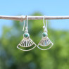 Boucles d'oreilles éventail ajourées argent et pierre Malachite