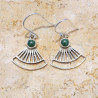 Boucles d'oreilles éventail ajourées argent et pierre Malachite