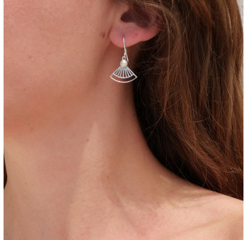 Boucles d'oreilles éventail ajourées argent et Perle de culture