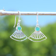 Boucles d'oreilles éventail ajourées argent et pierre Agate verte
