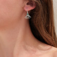 Boucles d'oreilles éventail ajourées argent et pierre Agate verte
