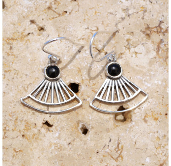 Boucles d'oreilles éventail ajourées argent et pierre Onyx noir