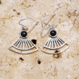 Boucles d'oreilles éventail ajourées argent et pierre Onyx noir