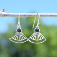 Boucles d'oreilles éventail ajourées argent et pierre Onyx noir