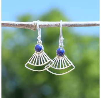 Boucles d'oreilles éventail ajourées argent et pierre Lapis lazuli