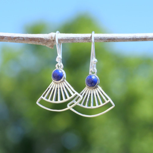 Boucles d'oreilles éventail ajourées argent et pierre Lapis lazuli