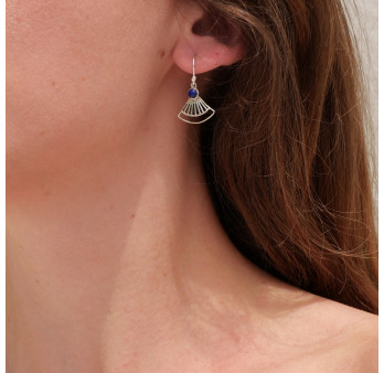 Boucles d'oreilles éventail ajourées argent et pierre Lapis lazuli