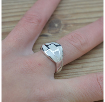 Bague femme graphique bombée en argent et Nacre