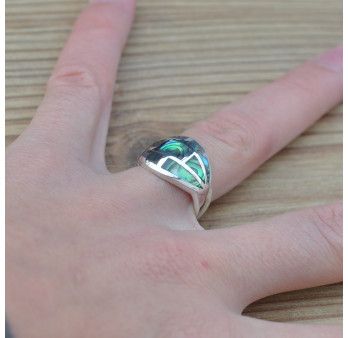 Bague femme graphique bombée en argent et Abalone