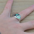 Bague bombée graphique en argent et Abalone (vert) (bleu) T53/58