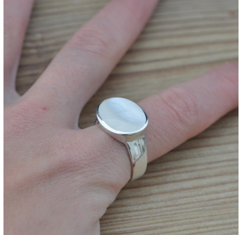 Bague moderne en Nacre blanche ovale horizontale et argent 925