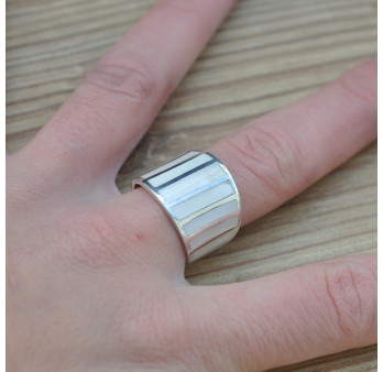 Anneau large femme en argent 925 et Nacre blanche