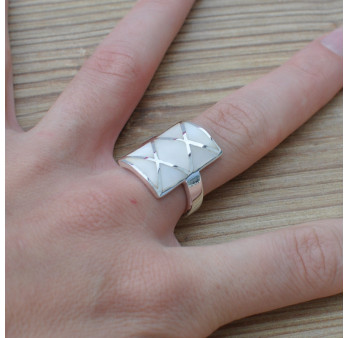 Bague chic femme argent et Nacre blanche