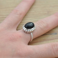 Bague haute argent strié et Onyx bombé (noir) T56 Bague haute argent strié et Onyx bombé (noir) T56
