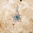 Pendentif fleur ajourée argent et pierre Agate verte