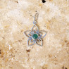 Pendentif fleur ajourée argent et pierre Agate verte