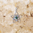 Pendentif fleur ajourée argent et pierre Malachite