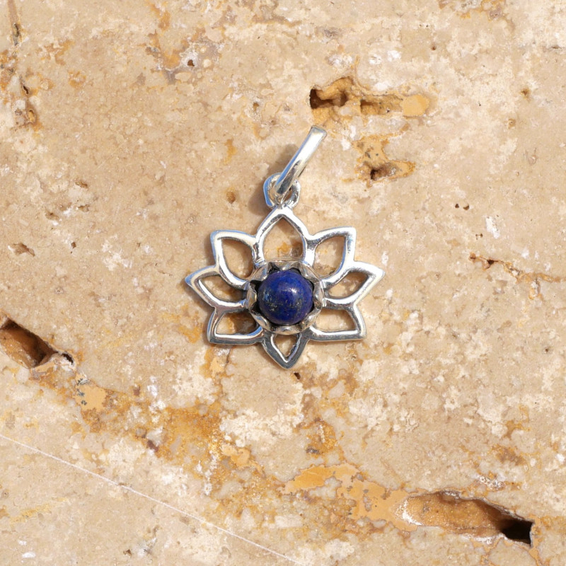 Petit pendentif Lotus argent pierre Lapis lazuli