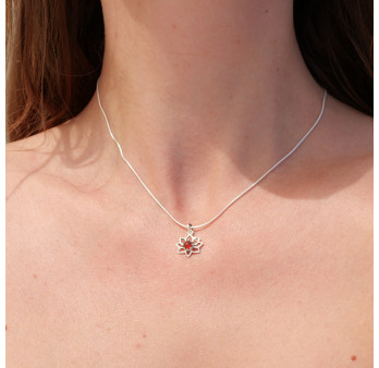 Petit pendentif Lotus argent pierre Cornaline