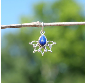 Petit pendentif fin ajouré argent pierre Lapis lazuli