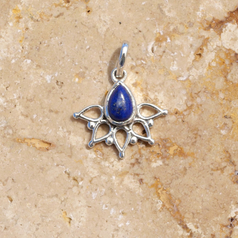 Petit pendentif fin ajouré argent pierre Lapis lazuli