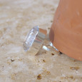 Bague ovale Cristal de roche concave et argent T56