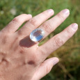 Bague ovale Cristal de roche concave et argent T56