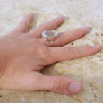 Bague ovale Cristal de roche concave et argent T56