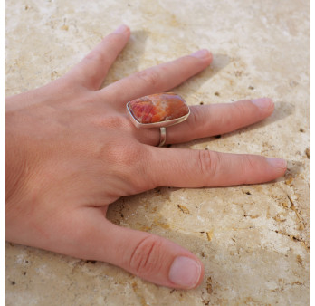 Bague rectangulaire argent et Pierre de soleil T58