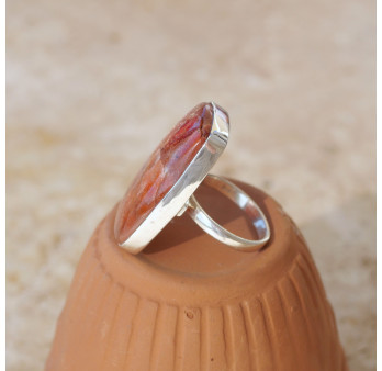Bague rectangulaire argent et Pierre de soleil T58
