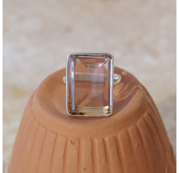 Bague rectangulaire argent et pierre naturelle Amétrine T57